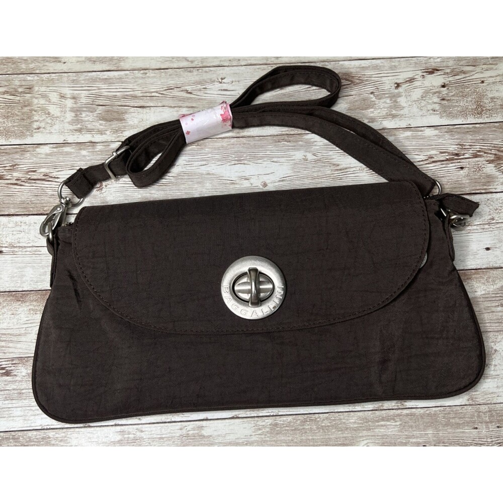 Baggallini Small Crossbody Bag w/Turnlock and Long Strap Nylon Red Lining